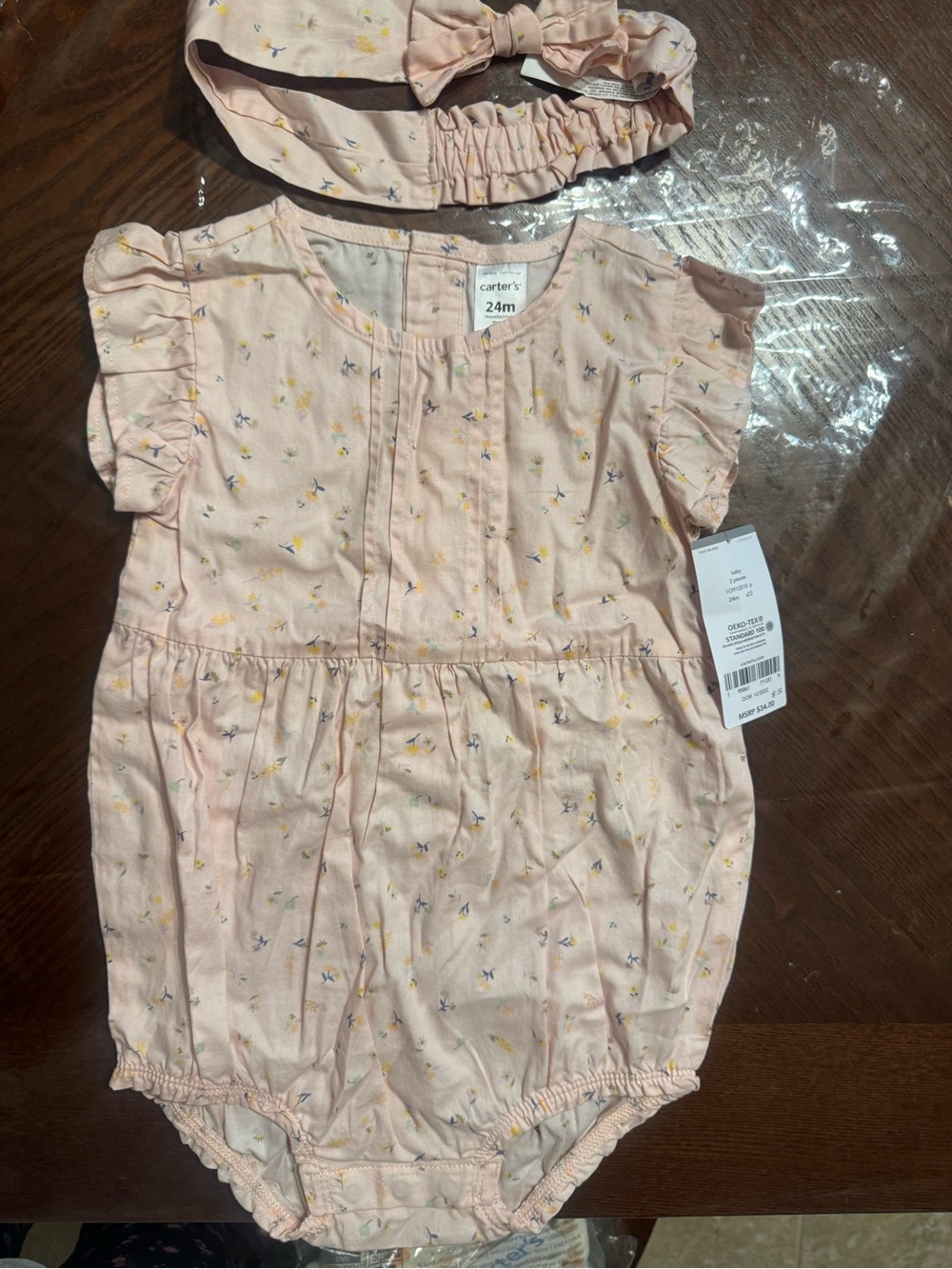 Carter's Peach Floral Baby Romper with Matching Headband